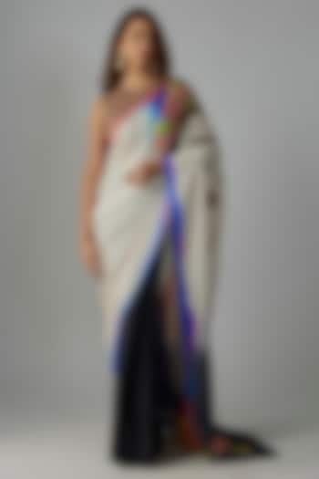 Multi-Colored Pure Silk Crepe Hand Embroidered & Hand Painted Saree Set by Priyanka Jha