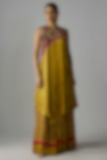 Mustard Modal Silk Ajrakh Hand Block Printed Skirt Set by Priyanka Jha at Pernia's Pop Up Shop