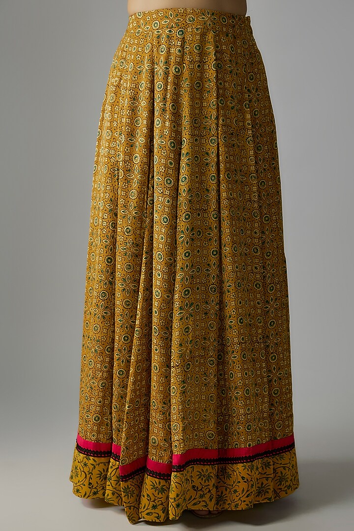 Mustard Modal Silk Ajrakh Hand Block Printed Skirt Set by Priyanka Jha at Pernia's Pop Up Shop