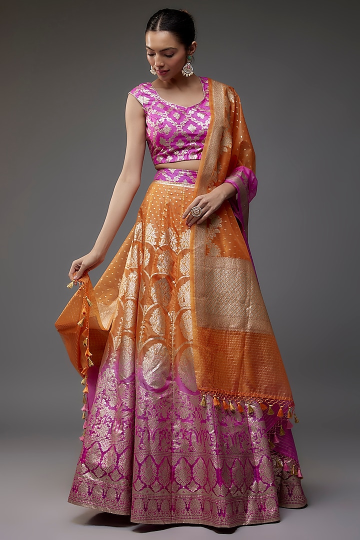 Orange Organza Banarasi Lehenga Set by Priyanka Jha at Pernia's Pop Up Shop