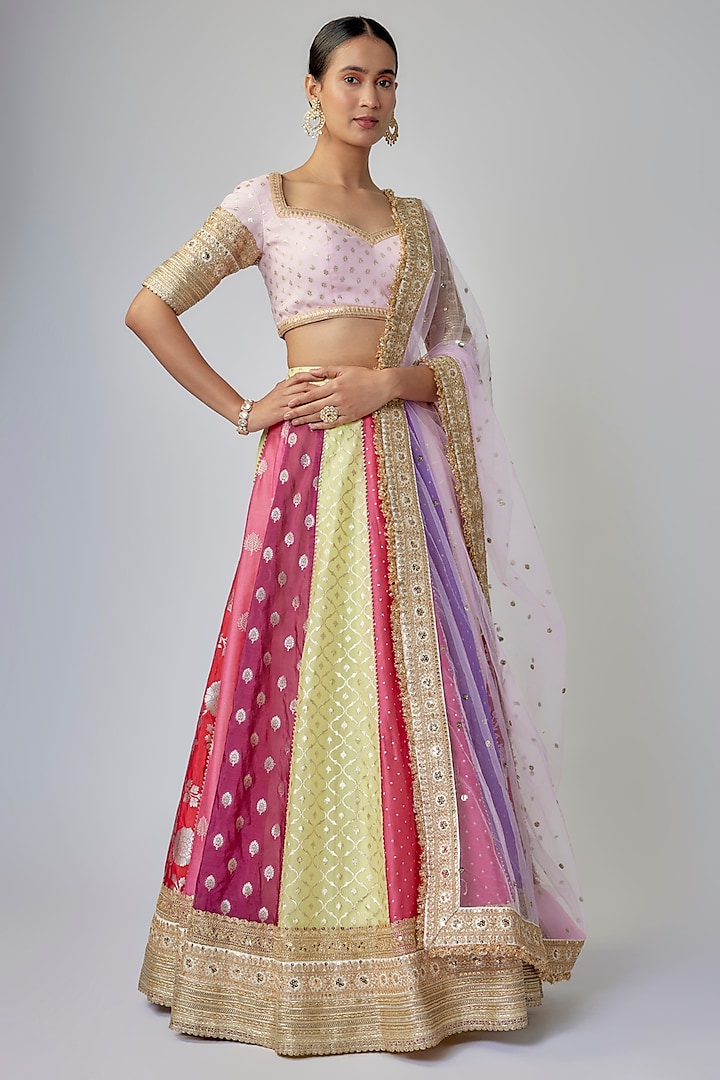 Multi-Colored Banarasi Chanderi Wedding Lehenga Set by Priyanka Jha at Pernia's Pop Up Shop