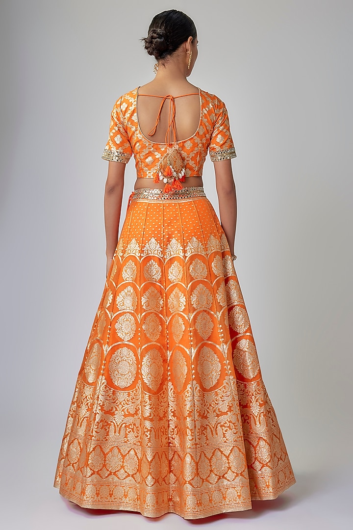 Orange Banarasi Organza Wedding Lehenga Set by Priyanka Jha at Pernia's Pop Up Shop