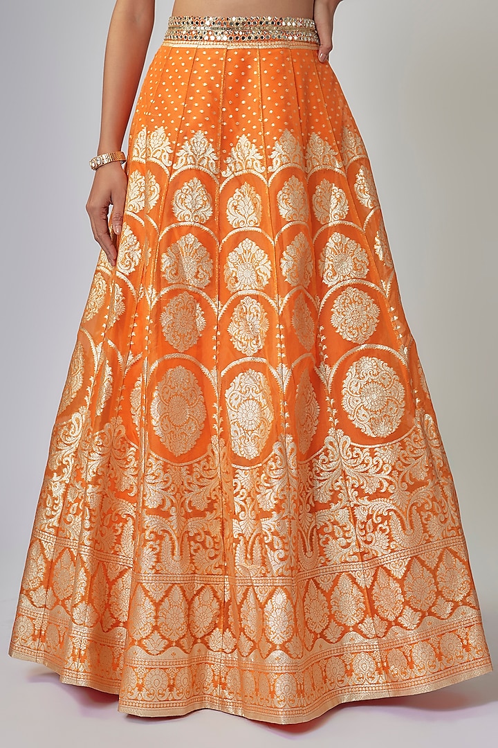Orange Banarasi Organza Wedding Lehenga Set by Priyanka Jha at Pernia's Pop Up Shop