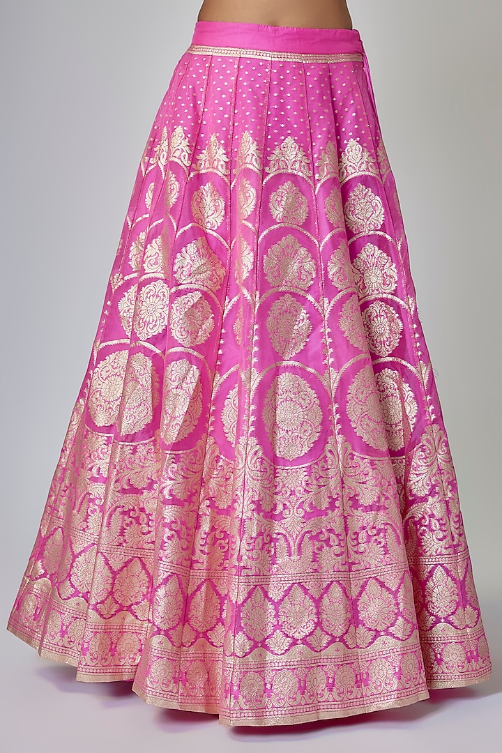 Bright Pink Banarasi Organza Wedding Lehenga Set by Priyanka Jha at Pernia's Pop Up Shop