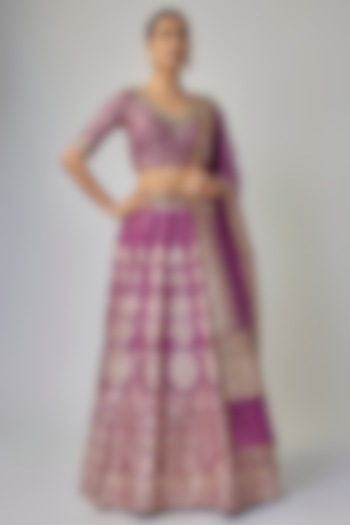 Dark Purple Banarasi Organza Wedding Lehenga Set by Priyanka Jha at Pernia's Pop Up Shop