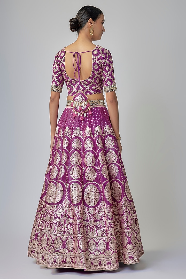 Dark Purple Banarasi Organza Wedding Lehenga Set by Priyanka Jha at Pernia's Pop Up Shop