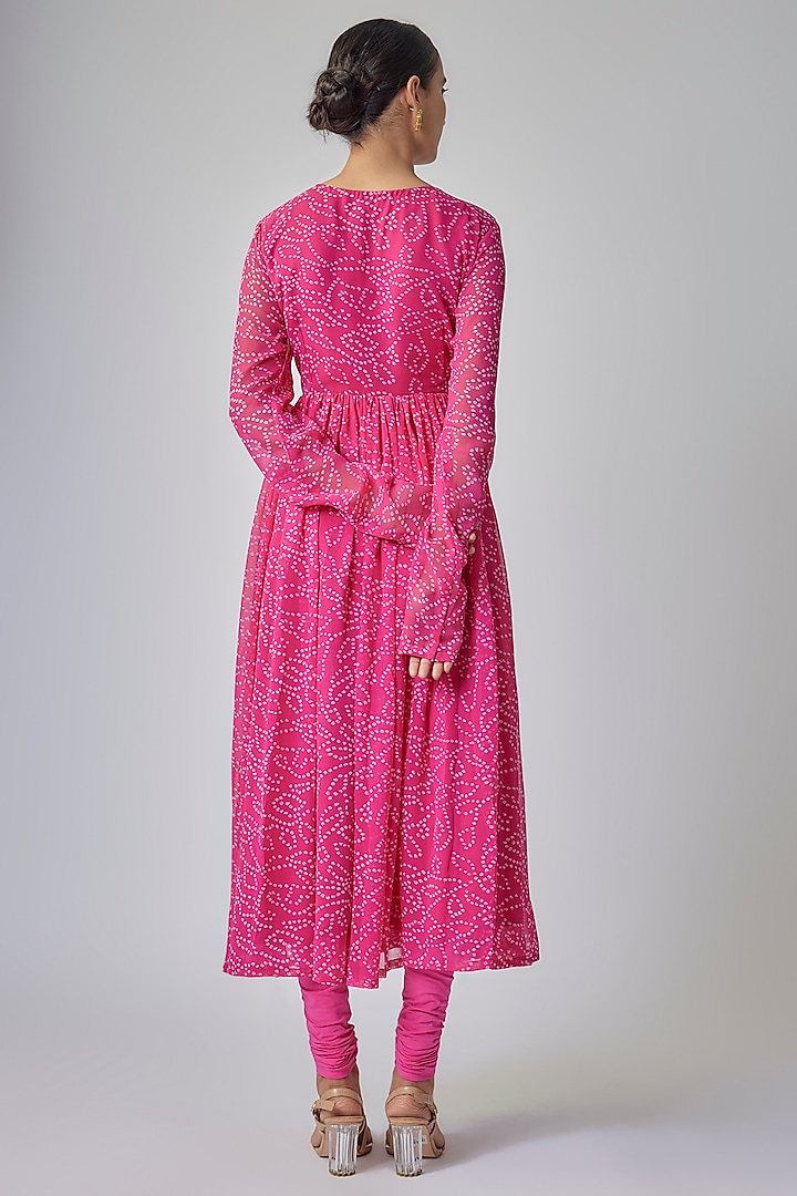Fuchsia Georgette Bandhani Printed Party Wear Anarkali Set by Priyanka Jha at Pernia's Pop Up Shop