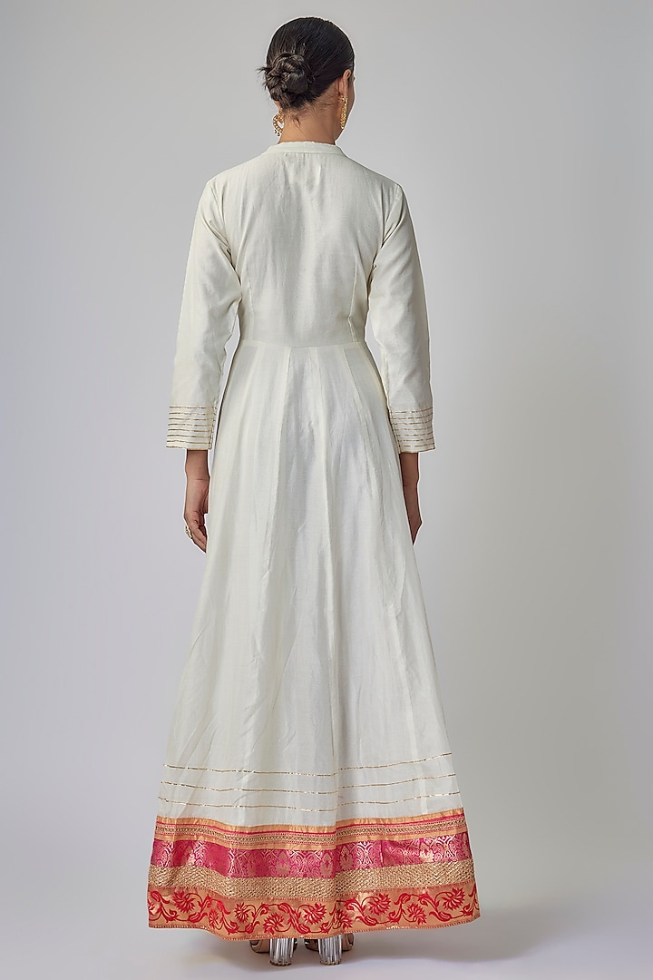 Ivory Chanderi Banarasi Party Wear Anarkali Set by Priyanka Jha at Pernia's Pop Up Shop