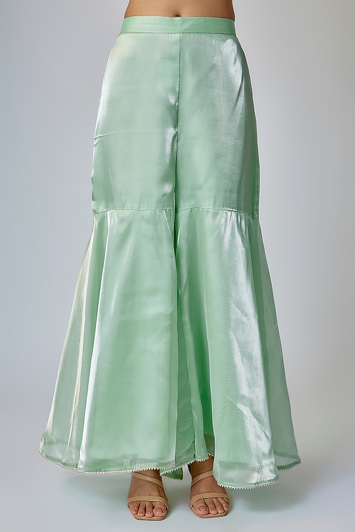 Pale Pista Green Liquid Organza Gharara Set by Priyanka Jha at Pernia's Pop Up Shop