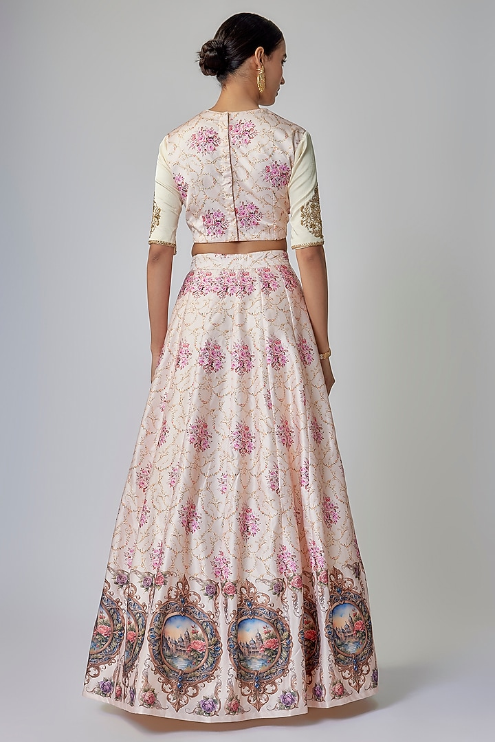 Off-White Satin Silk Digital Printed Wedding Lehenga Set by Priyanka Jha at Pernia's Pop Up Shop