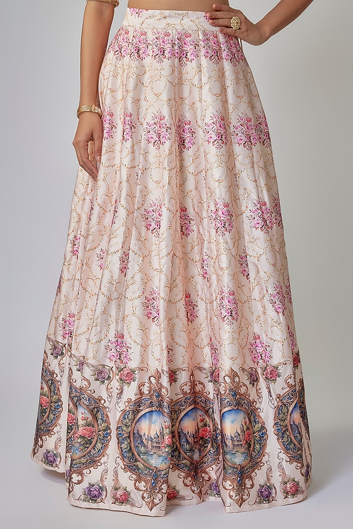 Off-White Satin Silk Digital Printed Wedding Lehenga Set by Priyanka Jha at Pernia's Pop Up Shop