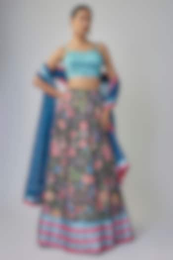 Multi-Colored Satin Silk Digital Printed Lehenga Set by Priyanka Jha at Pernia's Pop Up Shop