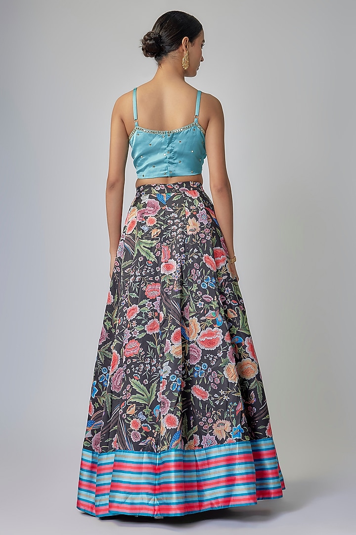 Multi-Colored Satin Silk Digital Printed Lehenga Set by Priyanka Jha at Pernia's Pop Up Shop