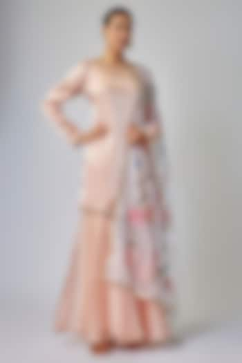 Pale Peach Liquid Organza Gharara Set by Priyanka Jha at Pernia's Pop Up Shop