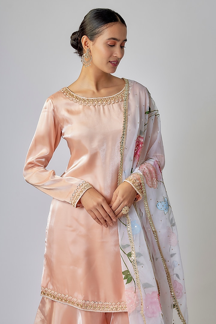 Pale Peach Liquid Organza Gharara Set by Priyanka Jha at Pernia's Pop Up Shop