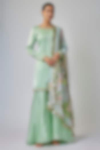 Pale Pista Green Liquid Organza Gharara Set by Priyanka Jha at Pernia's Pop Up Shop