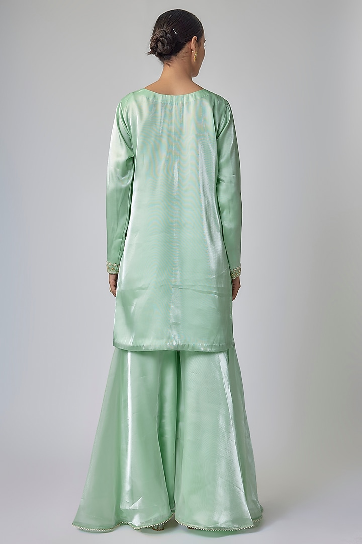 Pale Pista Green Liquid Organza Gharara Set by Priyanka Jha at Pernia's Pop Up Shop