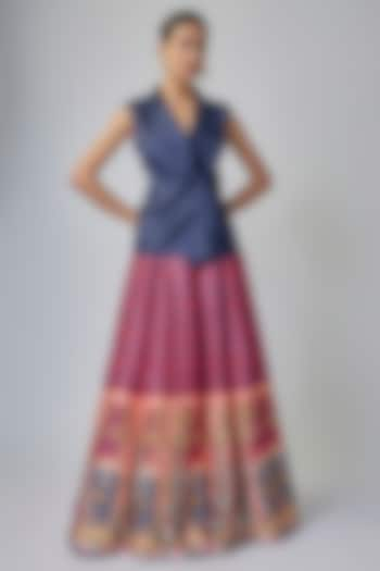 Magenta & Blue Modal Satin Digital Printed Lehenga Set by Priyanka Jha at Pernia's Pop Up Shop