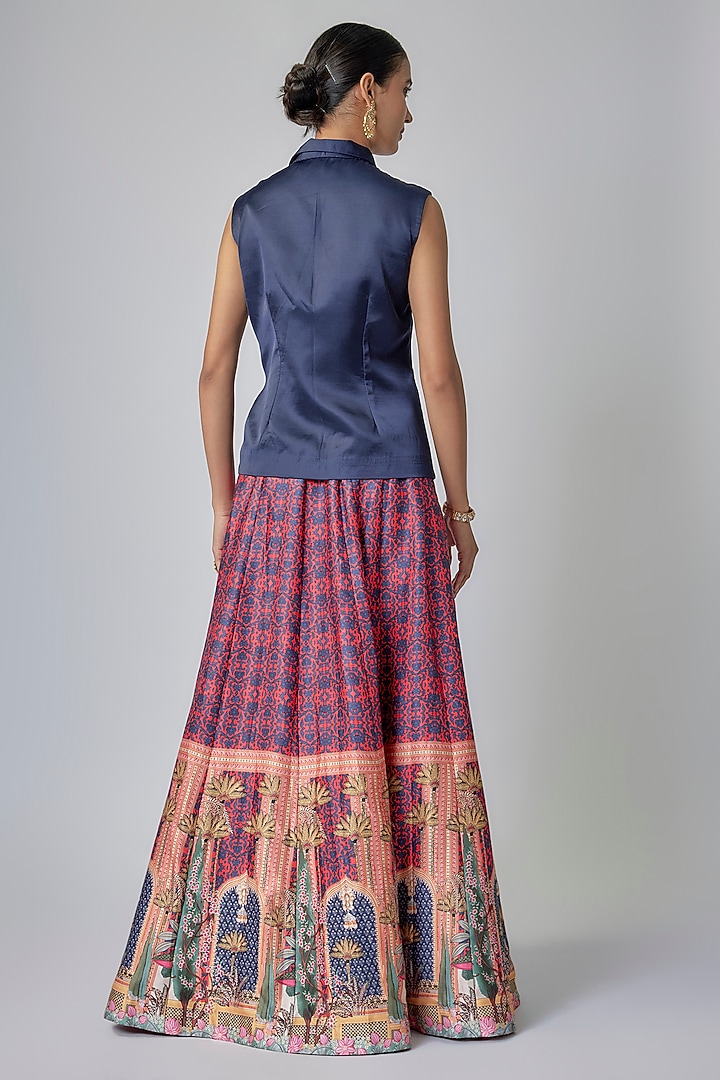 Magenta & Blue Modal Satin Digital Printed Lehenga Set by Priyanka Jha at Pernia's Pop Up Shop