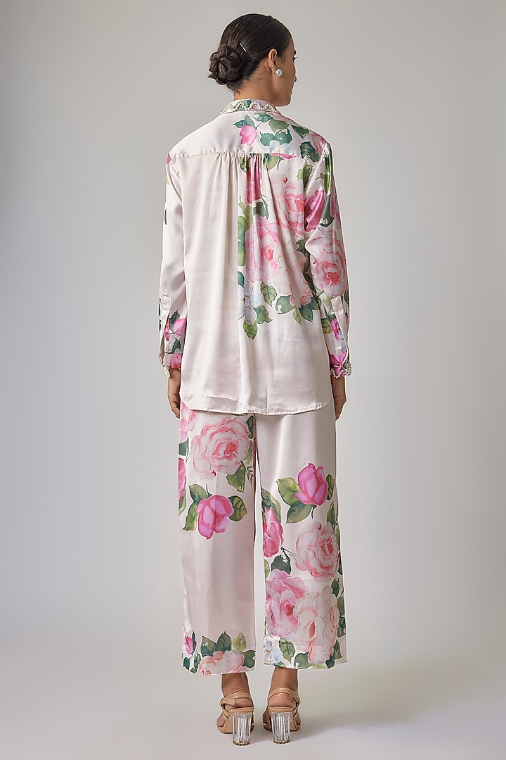 Blush Pink Modal Satin Floral Digital Printed Co-Ord Set by Priyanka Jha at Pernia's Pop Up Shop