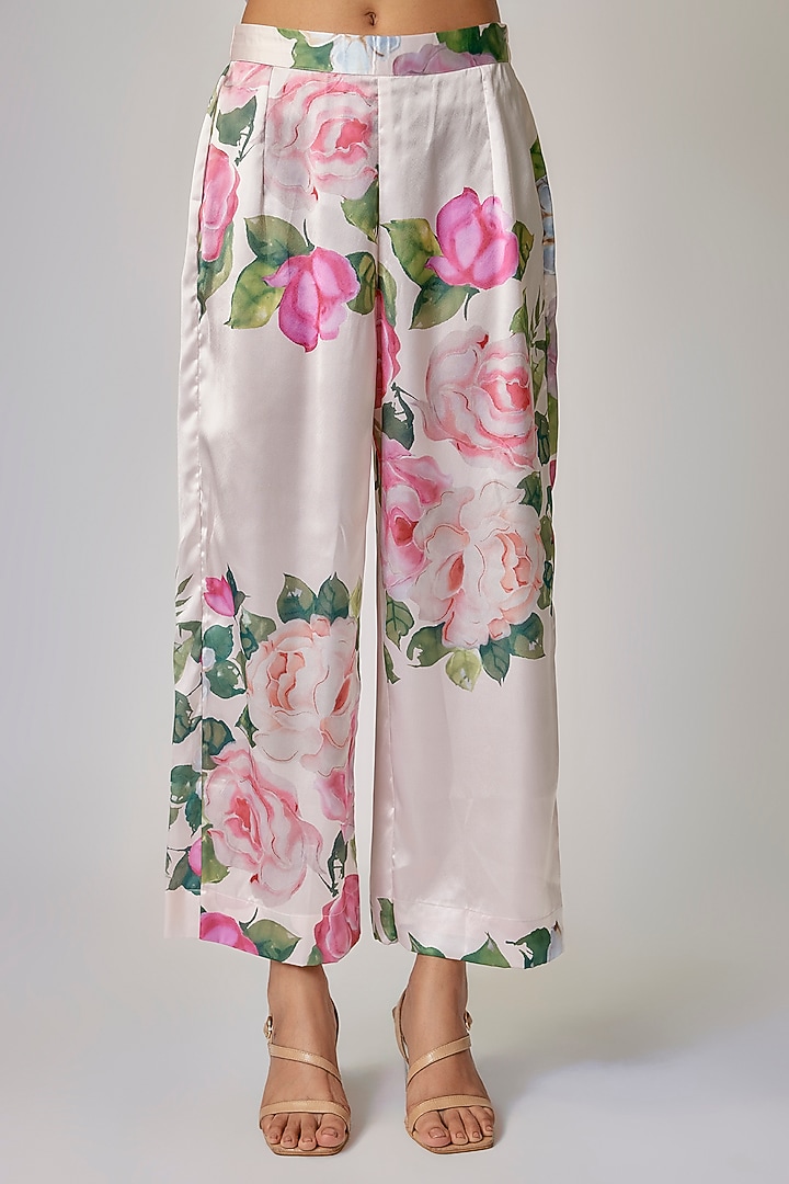 Blush Pink Modal Satin Floral Digital Printed Co-Ord Set by Priyanka Jha at Pernia's Pop Up Shop