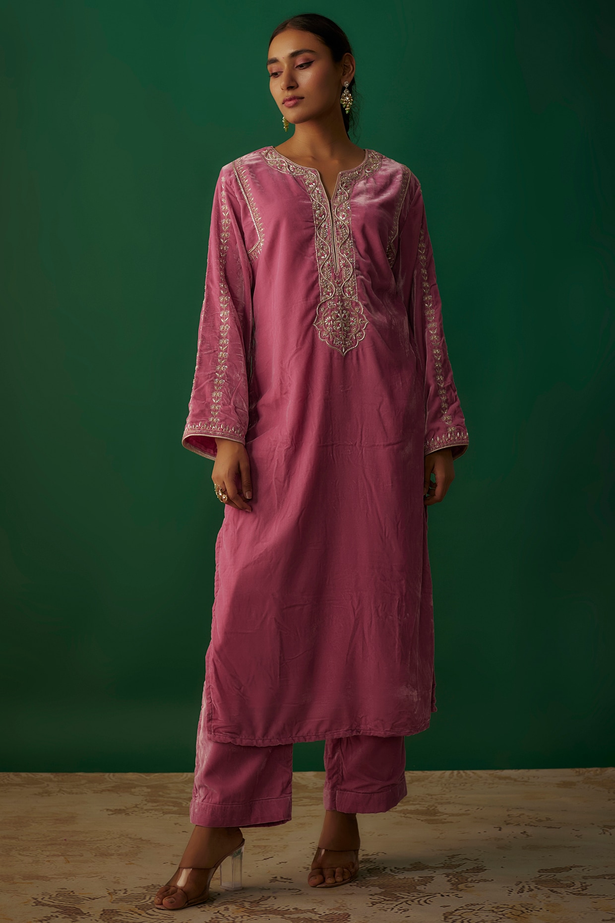 Buy Pink Pure Chiffon Hand Work Festival Wear Punjabi Dress Material Online  From Surat Wholesale Shop.