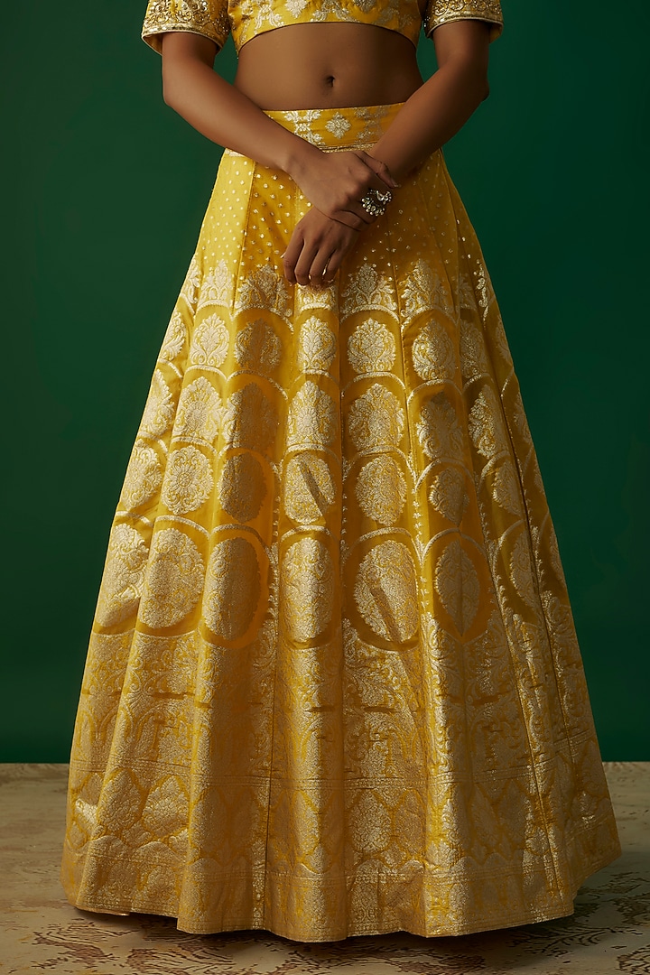 Emerald Green/Sunshine Yellow Banarsi Lehnga Set main image 1