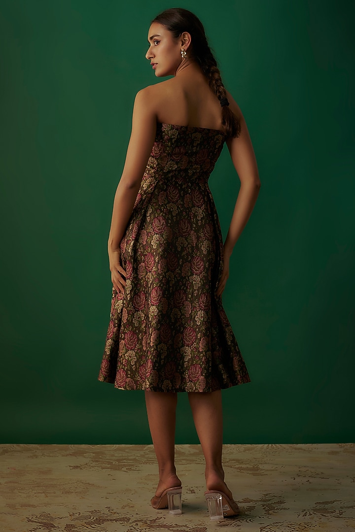Military Green & Multi-Colored Banarasi Silk Midi Dress Design by Priyanka Jha at Pernia's Pop Up Shop 2026 Military Green & Multi-Colored Banarasi Silk Midi Dress Design by Priyanka Jha at Pernia's Pop Up Shop 2026
