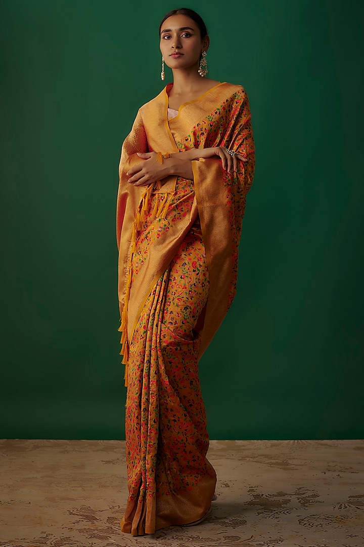 Multi-Colored Kani Viscose Silk Saree Set by Priyanka Jha