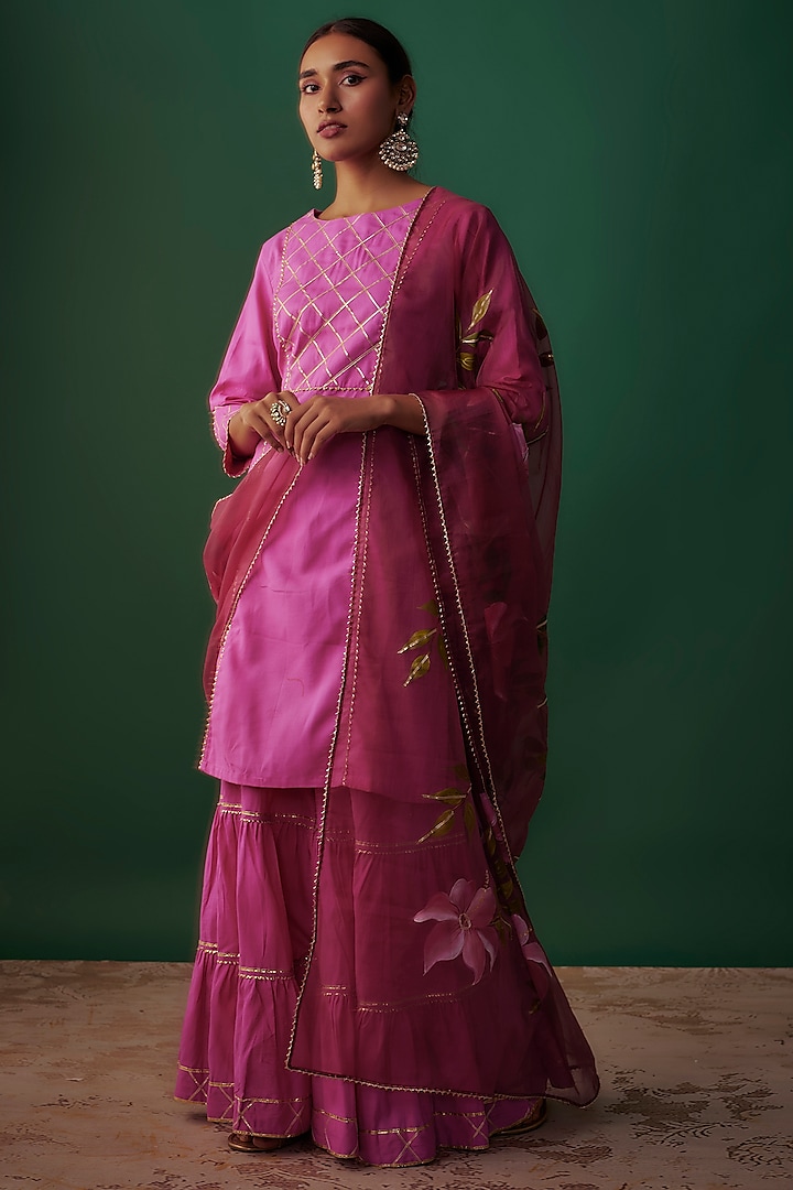 Pink Pure Cotton Sharara Set by Priyanka Jha