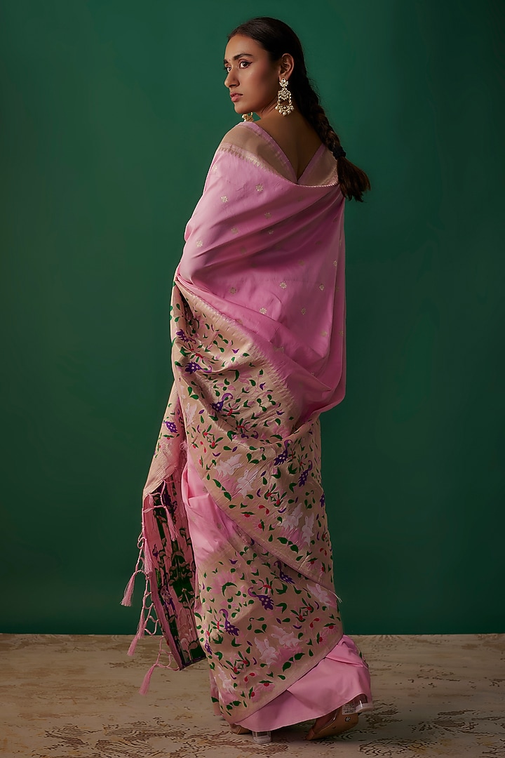 Baby Pink Viscose Paithani Silk Party Wear Saree Set by Priyanka Jha at Pernia's Pop Up Shop