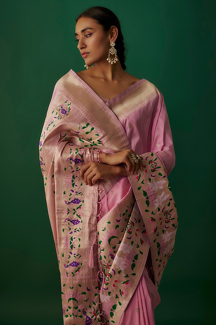 Baby Pink Viscose Paithani Silk Party Wear Saree Set by Priyanka Jha at Pernia's Pop Up Shop