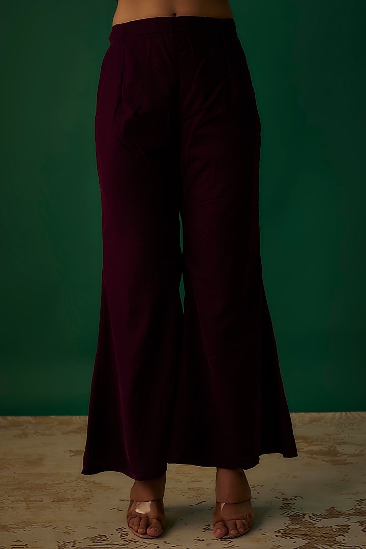 Dark Wine Velvet Hand Embroidered Kurta Set by Priyanka Jha at Pernia's Pop Up Shop