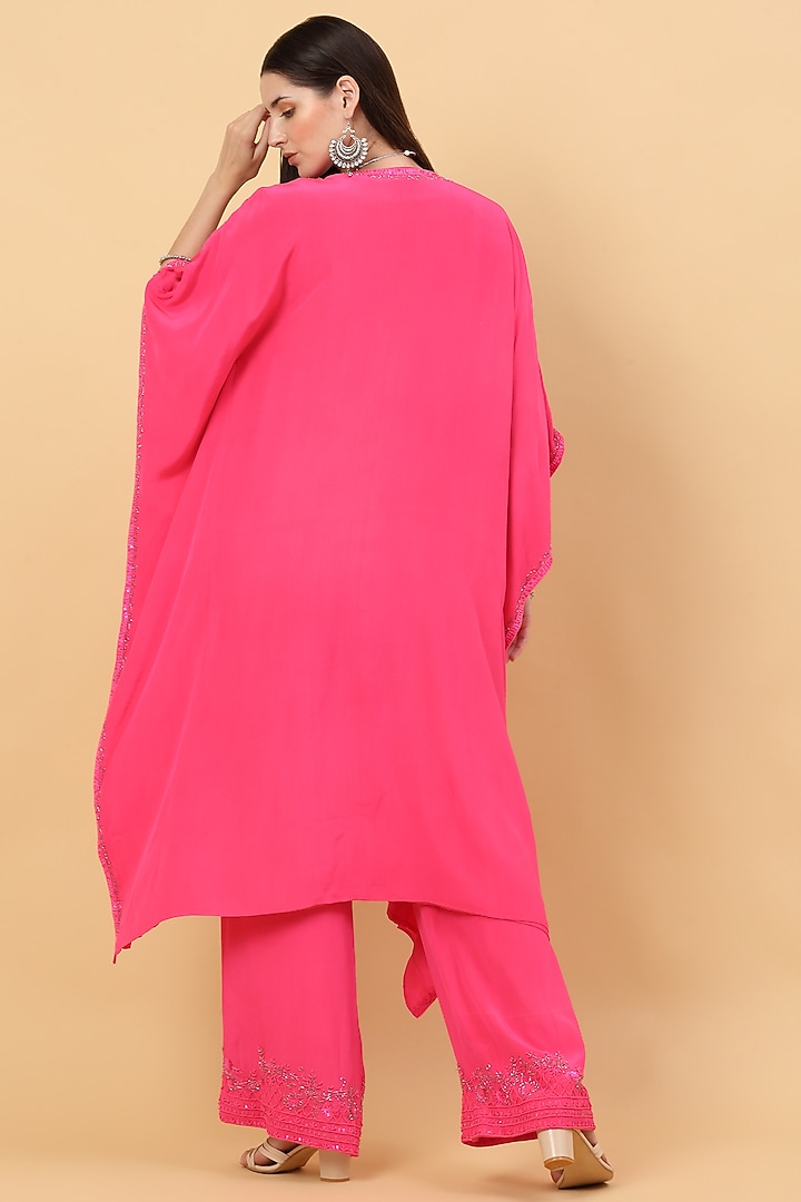 Fuchsia Pink Sheesha Silk Sequins Embroidered Kaftan Set by Priyanka Jain at Pernia's Pop Up Shop
