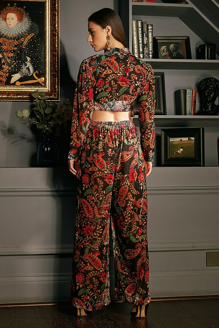Black Velvet Printed Co-Ord Set by Priyanka Jain at Pernia's Pop Up Shop