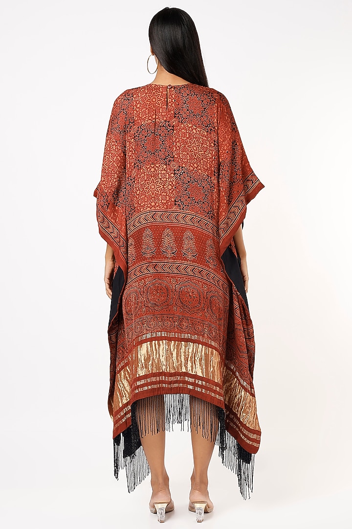 Maroon Hand Block Printed Kaftan by Priyanka Jha at Pernia's Pop Up Shop