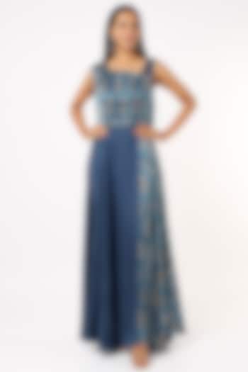 Cobalt Blue Block Printed Maxi Summer Dress by Priyanka Jha at Pernia's Pop Up Shop