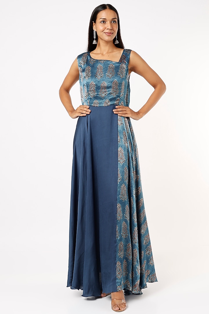 Cobalt Blue Block Printed Maxi Summer Dress by Priyanka Jha at Pernia's Pop Up Shop
