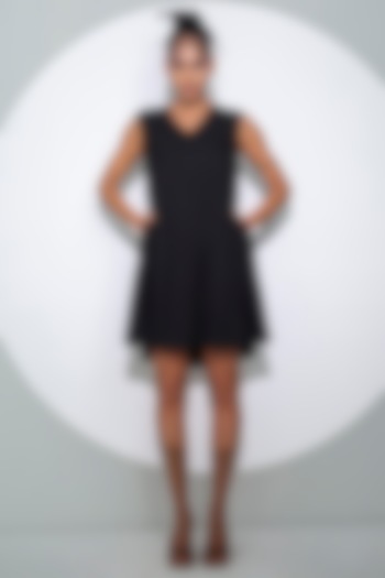 Black Crepe A-line Mini Dress by Pocketful Of Cherrie
