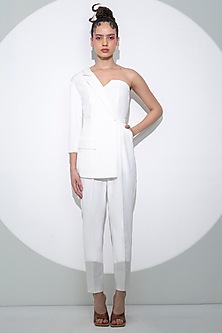 White Crepe Blazer Jumpsuit Design by Pocketful Of Cherrie at Pernia's ...