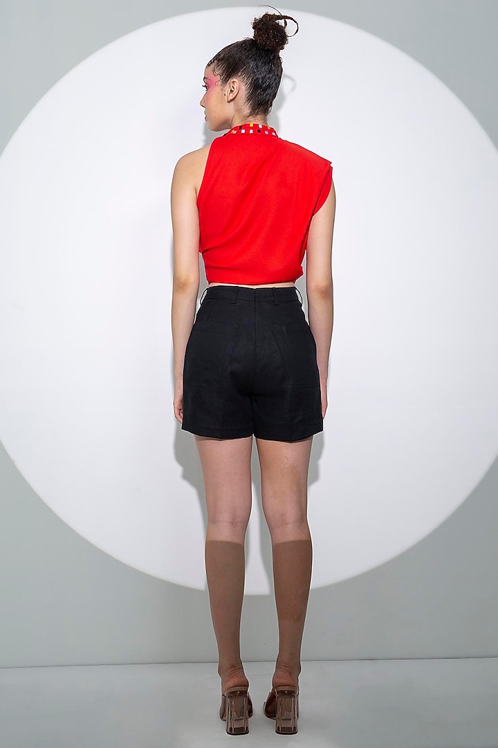 Black Cotton High Waist Shorts by Pocketful Of Cherrie at Pernia's Pop Up Shop