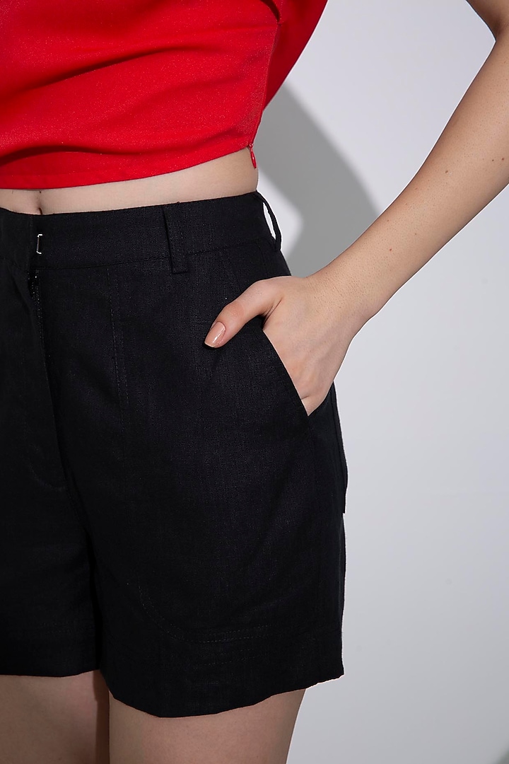 Black Cotton High Waist Shorts by Pocketful Of Cherrie at Pernia's Pop Up Shop