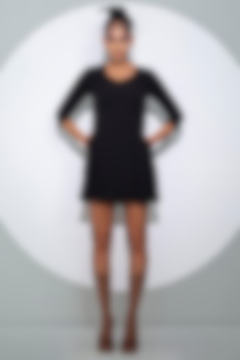 Black Crepe A-Line Pleated Mini Dress by Pocketful Of Cherrie