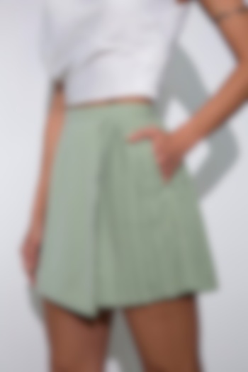 Green Cotton Mini Skirt by Pocketful Of Cherrie