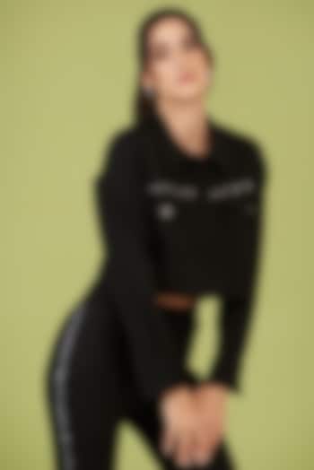 Black Ponte Hand Embroidered Cropped Jacket by Pocketful Of Cherrie at Pernia's Pop Up Shop