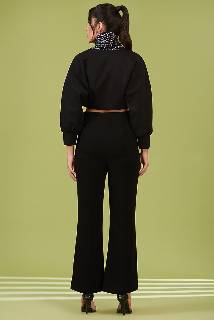 Black Ponte Hand Embroidered Cropped Sweatshirt by Pocketful Of Cherrie at Pernia's Pop Up Shop