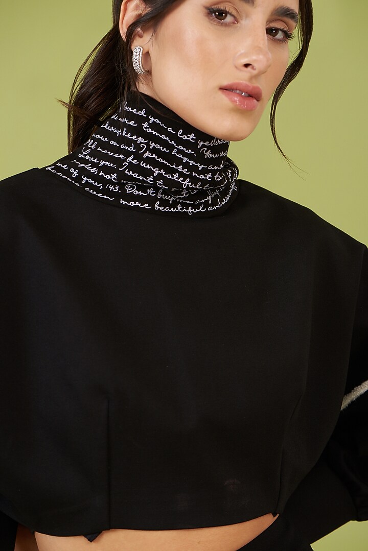 Black Ponte Hand Embroidered Cropped Sweatshirt by Pocketful Of Cherrie at Pernia's Pop Up Shop