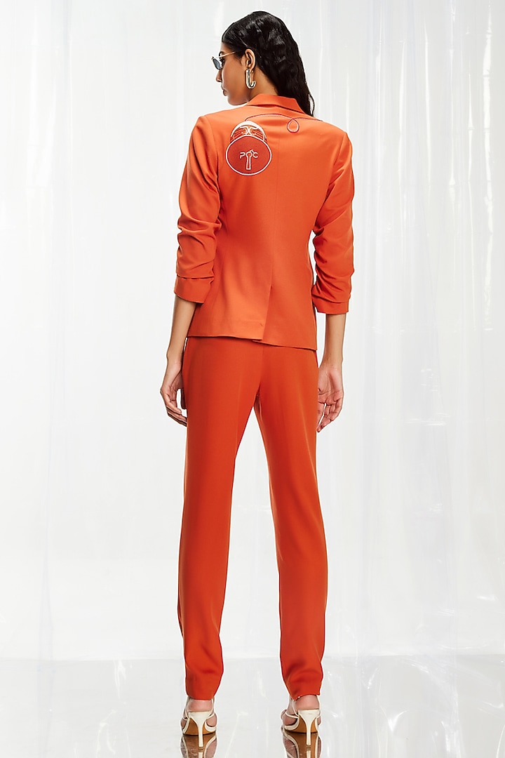 Tangerine Orange Crepe Embroidered Blazer by Pocketful Of Cherrie at Pernia's Pop Up Shop