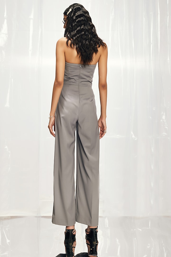 Grey Italian Suiting Off-Shoulder Jumpsuit by Pocketful Of Cherrie at Pernia's Pop Up Shop