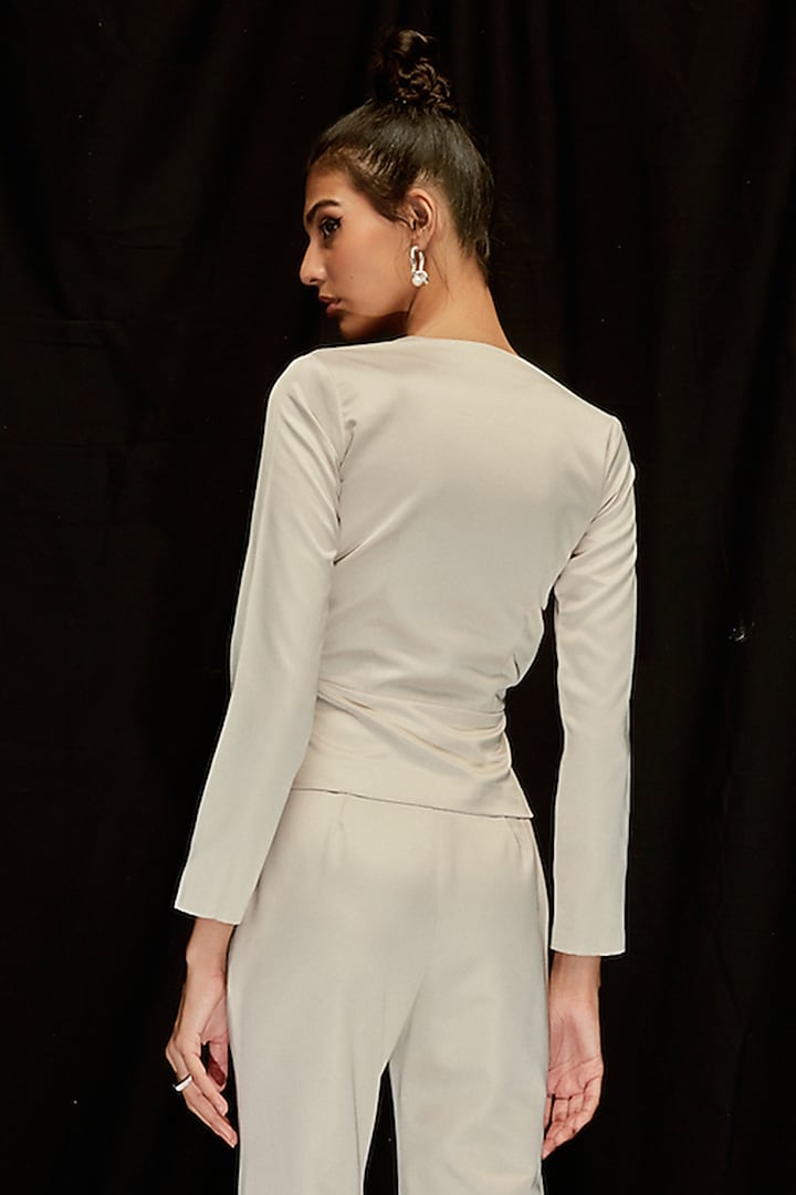 Cloud Grey Satin Silk Embroidered Peplum Top by Pocketful Of Cherrie at Pernia's Pop Up Shop